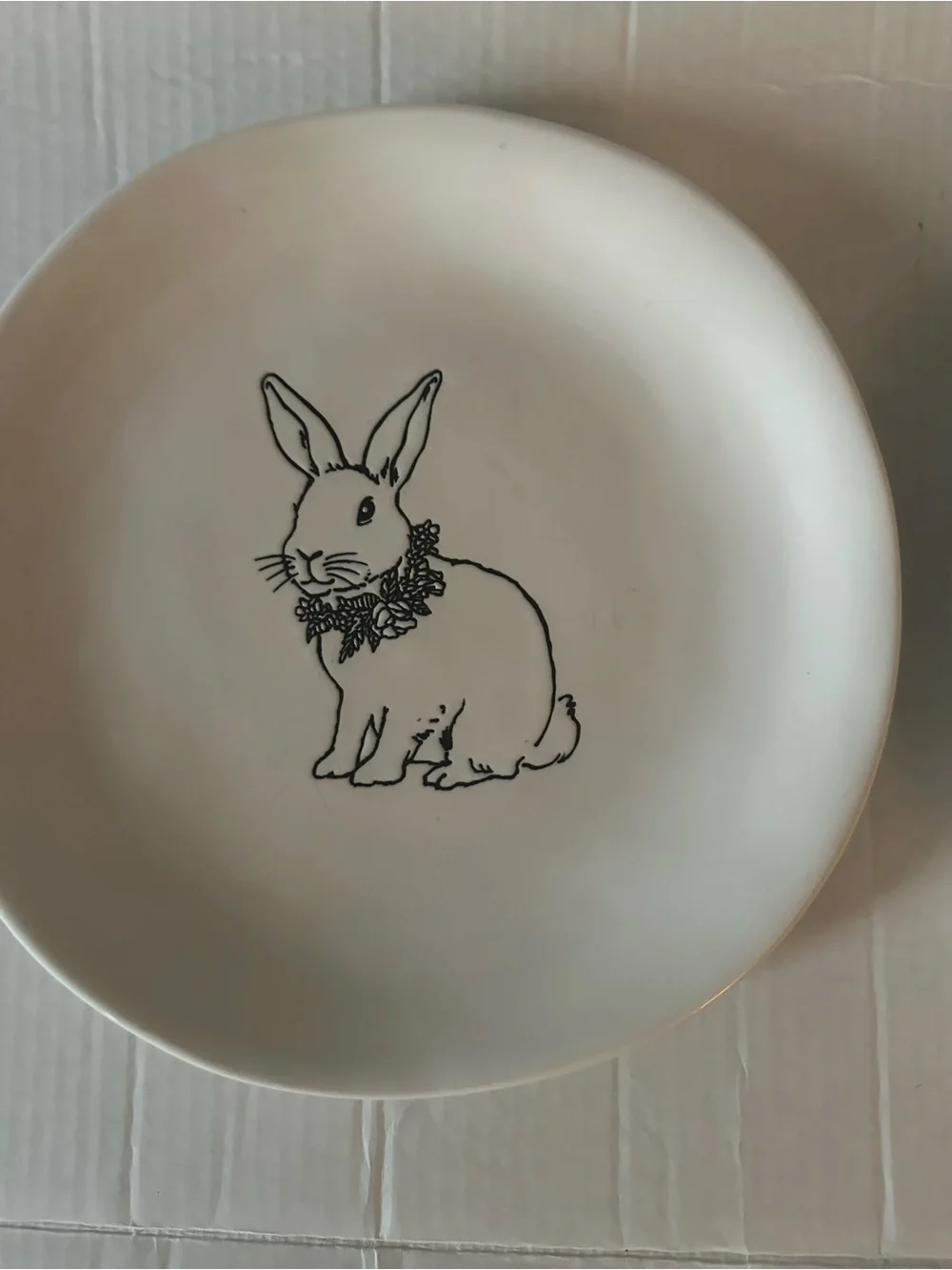 Pier 1 Bunny Rabbit Easter Plates Set of 2 White Stoneware Dessert Salad Plates